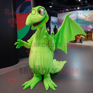 Lime Green Pterodactyl mascot costume character dressed with a Culottes and Mittens