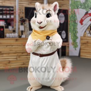 Cream Squirrel mascot costume character dressed with a Wrap Dress and Bracelets