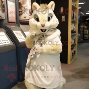 Cream Squirrel mascot costume character dressed with a Wrap Dress and Bracelets