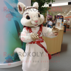 Cream Squirrel mascot costume character dressed with a Wrap Dress and Bracelets