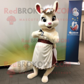 Cream Squirrel mascot costume character dressed with a Wrap Dress and Bracelets