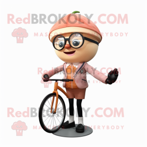 Peach Tightrope Walker mascot costume character dressed with a Biker Jacket and Reading glasses