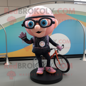 Peach Tightrope Walker mascot costume character dressed with a Biker Jacket and Reading glasses