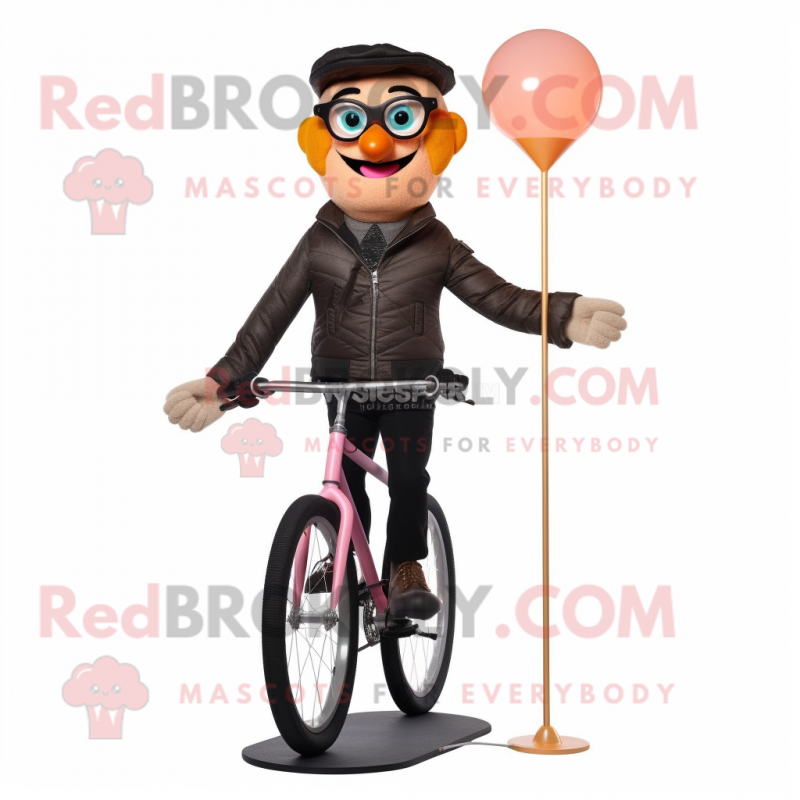 Peach Tightrope Walker mascot costume character dressed with a Biker Jacket and Reading glasses