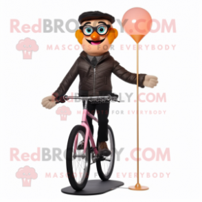 Peach Tightrope Walker mascot costume character dressed with a Biker Jacket and Reading glasses