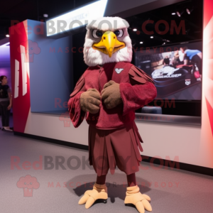 Maroon Falcon mascot costume character dressed with a Sweatshirt and Belts