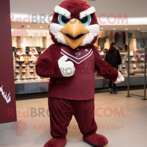 Maroon Falcon mascot costume character dressed with a Sweatshirt and Belts