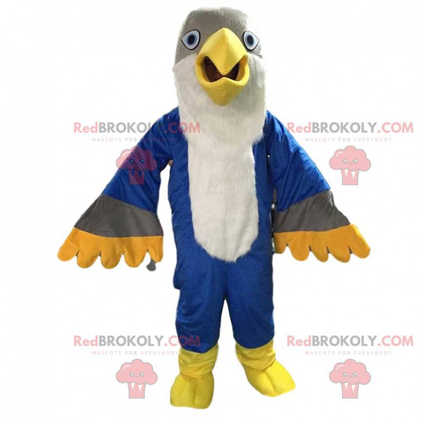 Čtyřbarevný maskot orla, velký barevný kostým ptáka -