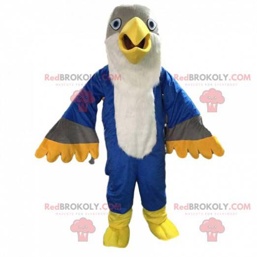 Mascotte d'aigle quadricolore, costume de grand oiseau coloré -