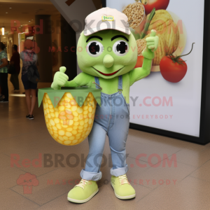 Olive Pop Corn mascot costume character dressed with a Mom Jeans and Handbags