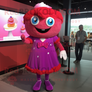 Magenta Cupcake mascot costume character dressed with a Shift Dress and Belts