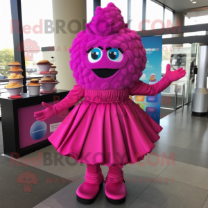 Magenta Cupcake mascot costume character dressed with a Shift Dress and Belts