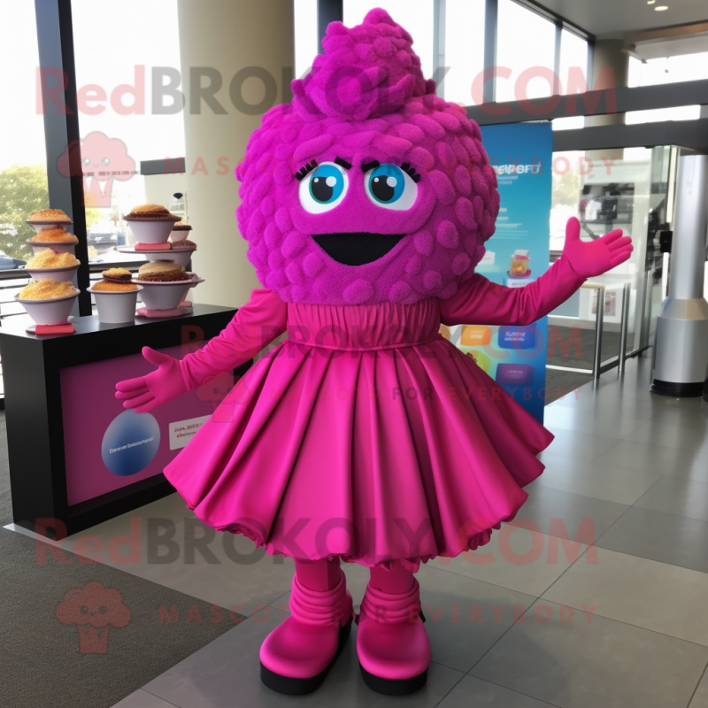 Magenta Cupcake mascot costume character dressed with a Shift Dress and Belts Magenta Cupcake mascot costume character dressed with a Shift Dress and Belts