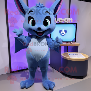 Blue Bat mascot costume character dressed with a V-Neck Tee and Digital watches