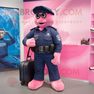 Pink Navy Seal mascot costume character dressed with a Bootcut Jeans and Backpacks