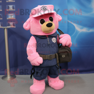 Pink Navy Seal mascot costume character dressed with a Bootcut Jeans and Backpacks