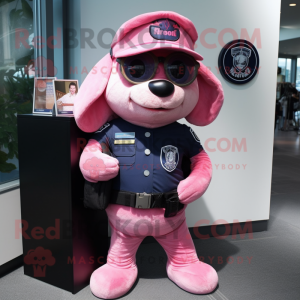 Pink Navy Seal mascot costume character dressed with a Bootcut Jeans and Backpacks