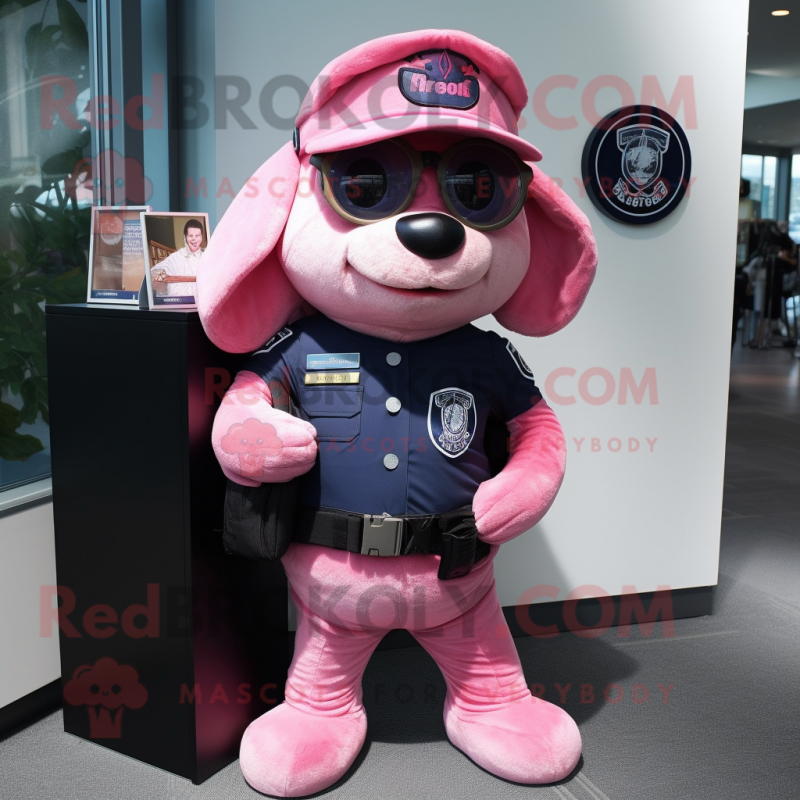 Pink Navy Seal mascot costume character dressed with a Bootcut Jeans and Backpacks Pink Navy Seal mascot costume character dressed with a Bootcut Jeans and Backpacks