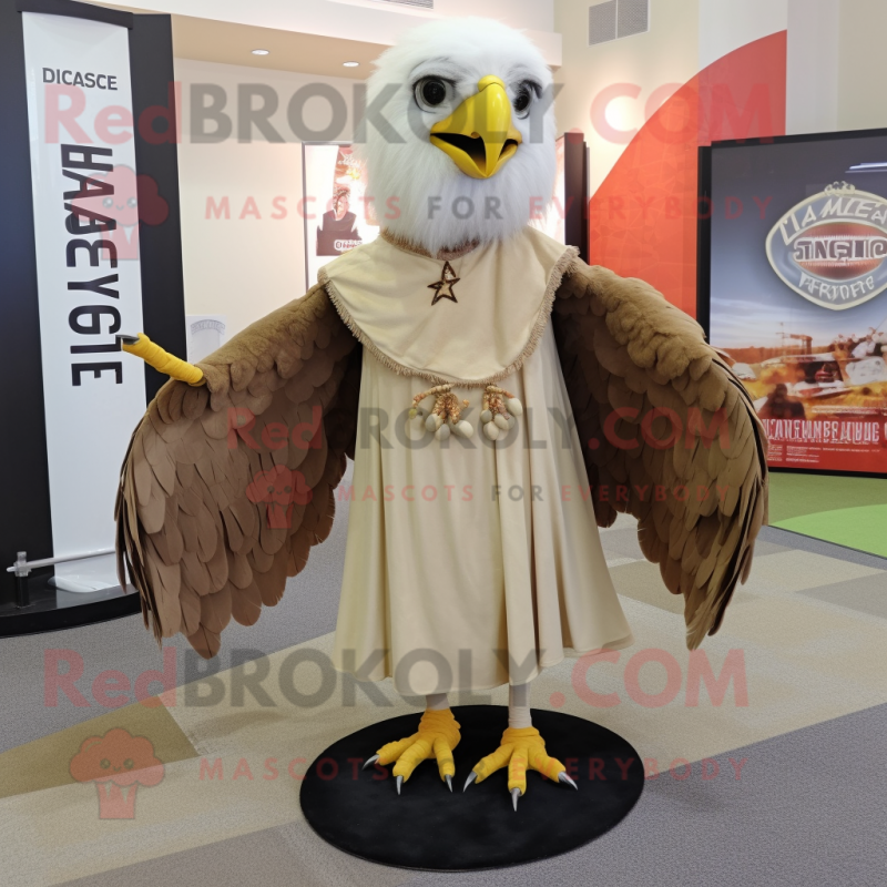 Beige Haast'S Eagle mascot costume character dressed with a Circle Skirt and Shawls Beige Haast'S Eagle mascot costume character dressed with a Circle Skirt and Shawls