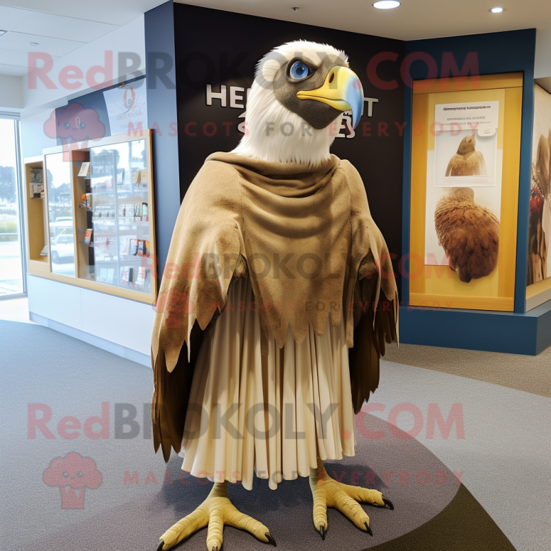 Beige Haast'S Eagle mascot costume character dressed with a Circle Skirt and Shawls