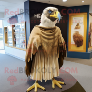 Beige Haast'S Eagle mascot costume character dressed with a Circle Skirt and Shawls