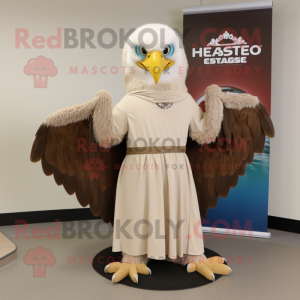 Beige Haast'S Eagle mascot costume character dressed with a Circle Skirt and Shawls