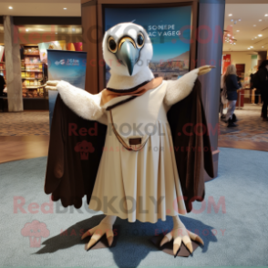 Beige Haast'S Eagle mascot costume character dressed with a Circle Skirt and Shawls