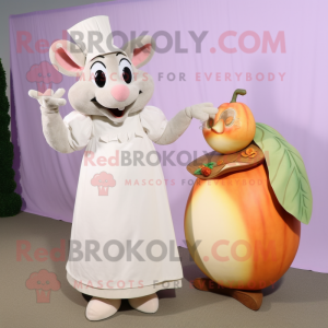 Peach Ratatouille mascot costume character dressed with a Wedding Dress and Mittens