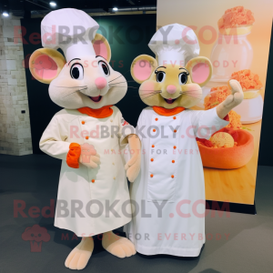 Peach Ratatouille mascot costume character dressed with a Wedding Dress and Mittens