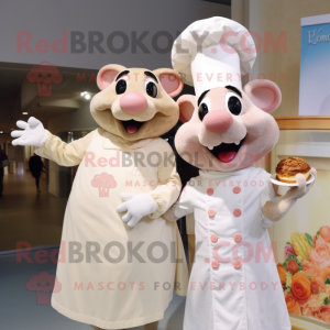 Peach Ratatouille mascot costume character dressed with a Wedding Dress and Mittens