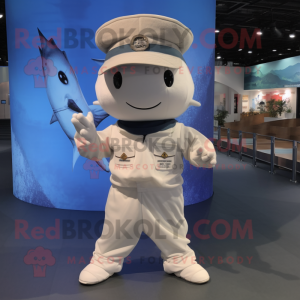 White Swordfish mascot costume character dressed with a Cargo Pants and Berets