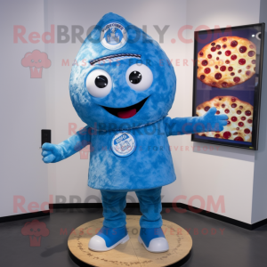 Blue Pizza mascot costume character dressed with a Dress and Necklaces