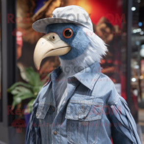 Silver Pheasant mascot costume character dressed with a Denim Shirt and Hats