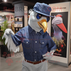 Silver Pheasant mascot costume character dressed with a Denim Shirt and Hats