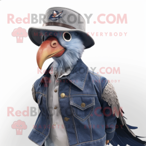 Silver Pheasant mascot costume character dressed with a Denim Shirt and Hats