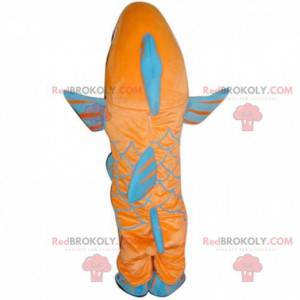 Mascotte di pesce arancione e blu, costume da carpa colorato -