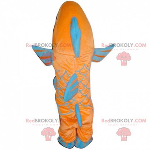 Mascota de pez naranja y azul, disfraz de carpa colorida -