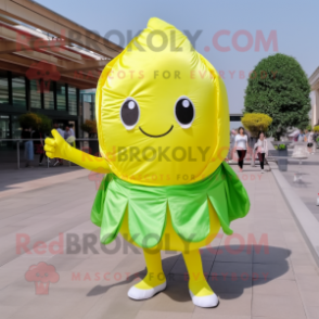 Lemon Yellow Cabbage Leaf mascot costume character dressed with a V-Neck Tee and Scarves