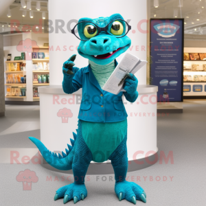 Teal Lizard maskot kostume...