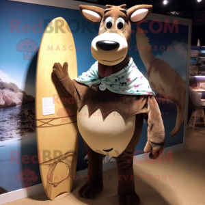Brown Zebu mascot costume character dressed with a Board Shorts and Mittens