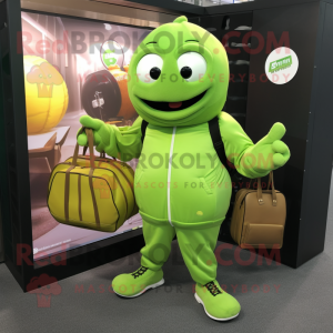 Lime Green Grenade mascot costume character dressed with a Sweatshirt and Wallets