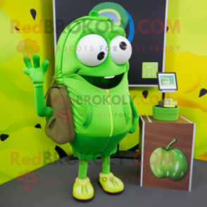 Lime Green Grenade mascot costume character dressed with a Sweatshirt and Wallets