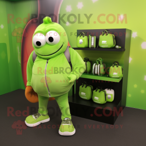 Lime Green Grenade mascot costume character dressed with a Sweatshirt and Wallets