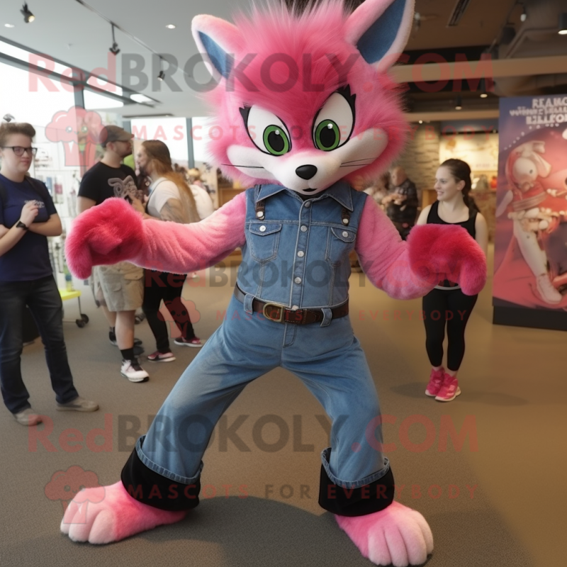 Pink Skunk mascot costume character dressed with a Denim Shirt and Cummerbunds Pink Skunk mascot costume character dressed with a Denim Shirt and Cummerbunds