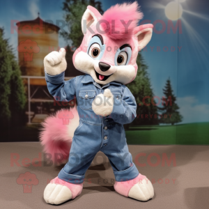 Pink Skunk mascot costume character dressed with a Denim Shirt and Cummerbunds