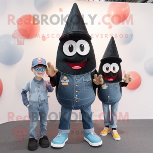 Black Ice Cream Cone mascot costume character dressed with a Denim Shirt and Coin purses