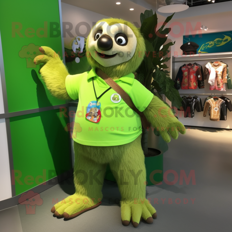 Lime Green Sloth mascot costume character dressed with a Polo Shirt and Brooches Lime Green Sloth mascot costume character dressed with a Polo Shirt and Brooches