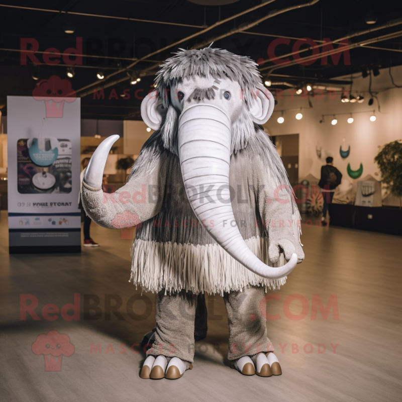 Silver Mammoth mascot costume character dressed with a A-Line Skirt and Hairpins