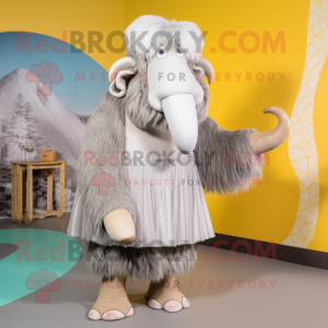 Silver Mammoth mascot costume character dressed with a A-Line Skirt and Hairpins