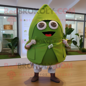 Olive Melon mascot costume character dressed with a Windbreaker and Cummerbunds